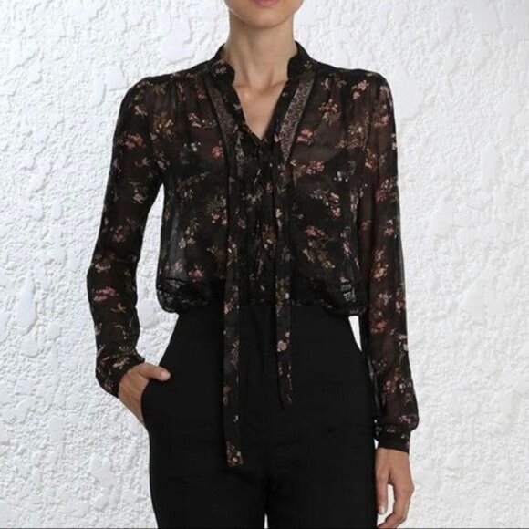 Zimmermann / Lace Up Sunny floral lace trim blouse 1 S - Picture 3 of 5